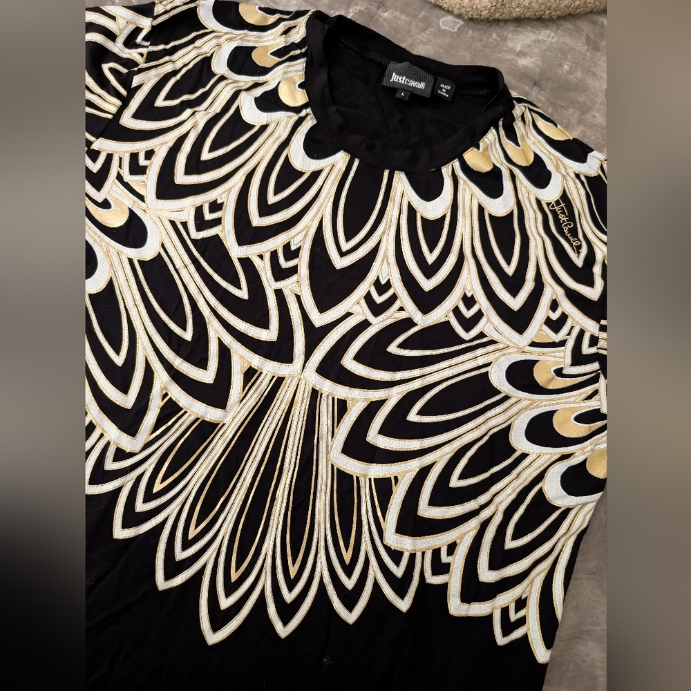 Just Cavalli Black and Gold Short Sleeve Tee